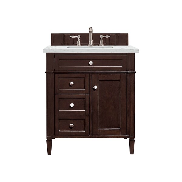 James Martin Vanities Brittany 30in Single Vanity, Burnished Mahogany, w/ 3 CM Ethereal Noctis Quartz Top 650-V30-BNM-3ENC - main